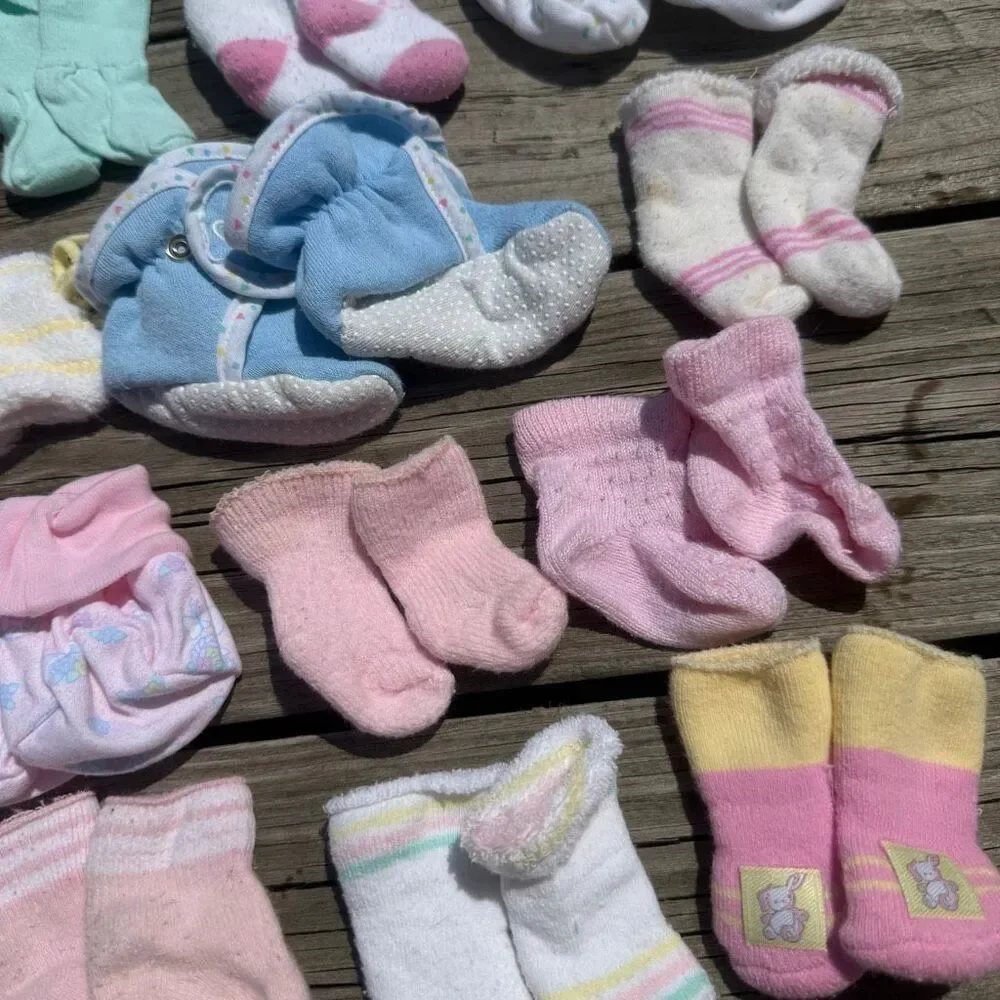 Vintage Baby Socks & Booties Bundle 17 Pieces Newborn 0-6 Months Mixed Lot